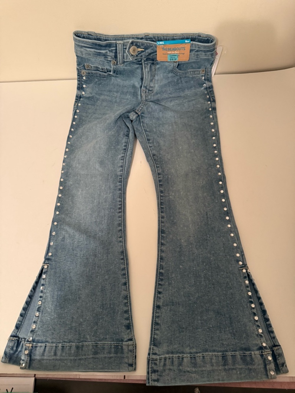 Girl’s Light Blue Studded Flare Jeans